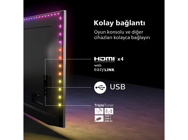 Philips 65OLED807 65" 164 Ekran Uydu Alıcılı Android Smart 4 Taraflı Ambilight 4K Ultra HD OLED TV